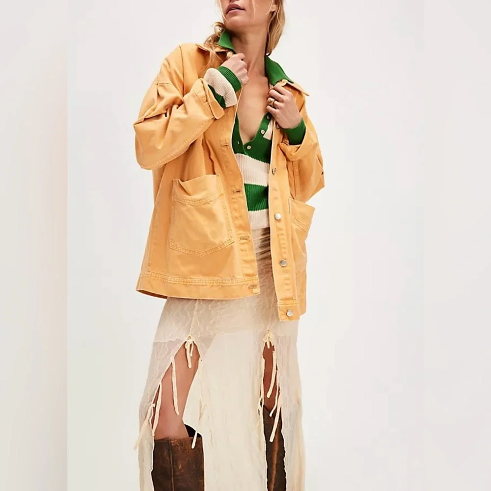 Free People Tan Jean Jacket NWOT - Picture 3 of 7